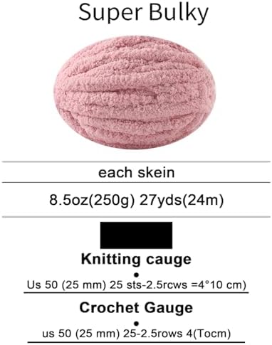 Chunky Yarn for Hand Knitting, No7 Thick Yarn, 250Grams 32Yards, Pack of 4, Perfect for Knitters and Crafters (Skin Powder)