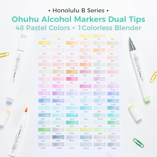 Ohuhu Alcohol Markers 96 Pastel Colors Brush& Fine for Adults Coloring