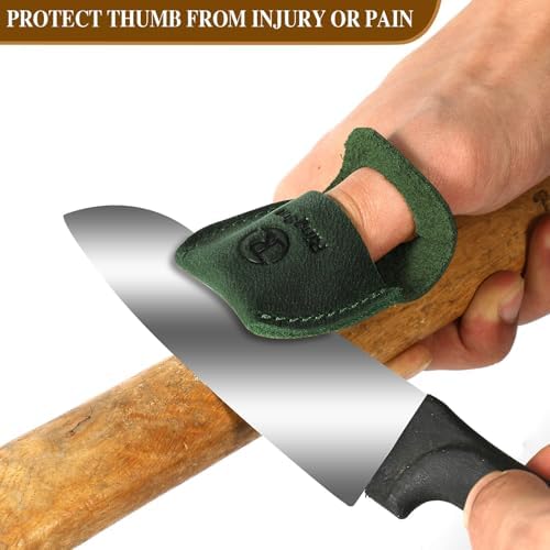 Ringsun Thumb Guard Wood Carving Tools, Leather Finger Protector, Handmade Carpenter Working Carving Kit Accessories Green