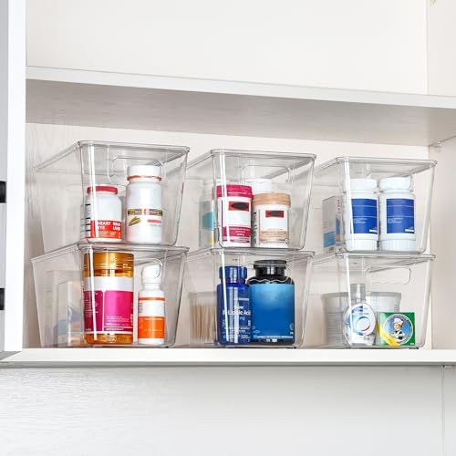 Vtopmart 1 Pack Clear Stackable Storage Bins with Lids and Handles, Medium | BPA-free Plastic, Organize Vertically, For Pantry Kitchen Fridge Cabinet Closet Bathroom, Built to Last, Easy to Move