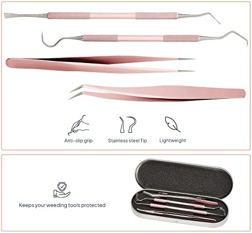 Premium Vinyl Weeding Tool Kit - Precision Stainless Steel Weeder - Hook and Pick with Fine Tweezers Crafting Set for Cricut Vinyl - by iVyne (Rose Gold)