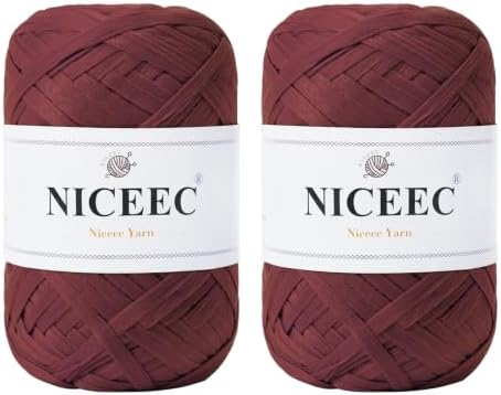 NICEEC 2 Skeins Soft Tape Yarn-Wine Red