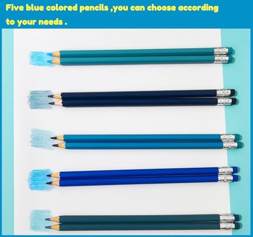 Adhere 25pcs Checking Pencils Erasable colored Pencils Pre-Sharpened #2 HB,for Checking Tests Grading,Map Coloring, editing Office Favors,including a Free sharpener. (Mixed Blue 5colors)
