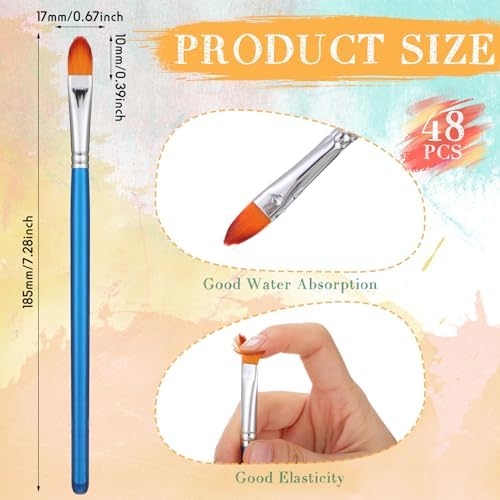 Sherr 48 Pcs Paint Brush Set Bulk Acrylic Brush Wood Paint for Detail Art Crafts Kids Artist Adult Watercolor Oil Face Body(0.7 Inch,Filbert Style)
