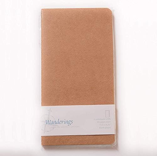 WANDERINGS Blank Regular Size Travelers Notebook Inserts | 4.25" x 8.25" (11 x 21cm) | 100 GSM Paper | 3 Hand-sewn Booklets/180 Pages | Travelers Notebook Refills for Journals, Diaries, Planners