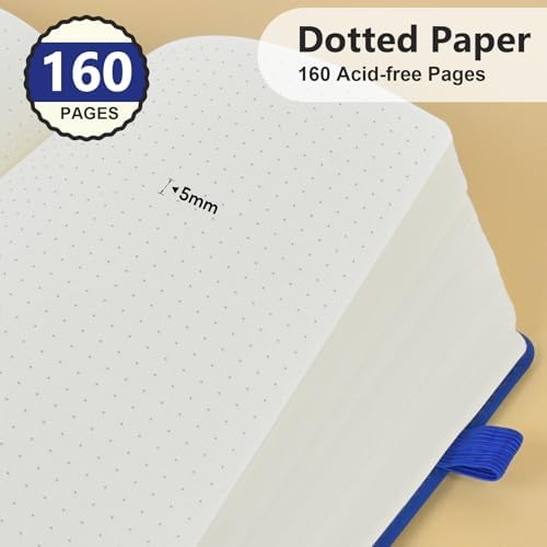Dotted Journal 5.9"×8.5", 160 Pages Dot Grid Notebook, Bullet Journaling | Hardcover Leather Journal for Women & Men,100 Gsm Thick Paper,Medium Size, Dotted notebook for Work, School, Travel Writing