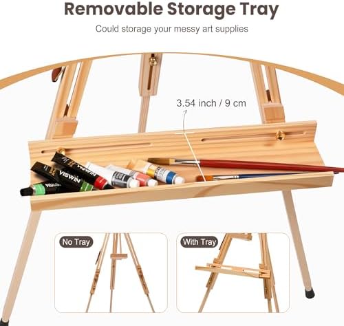 Foldable Easel for Painting: Adjustable Solid Pine Wood Portable Easel for Adults - Drawing Easel Stand with Carrying Bag & Features a Spacious Removable Tray Holds Canvas up to 25"