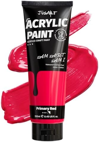 JusArt Red Acrylic Paint, 8.45oz/250ml Large Tube, Heavy Body