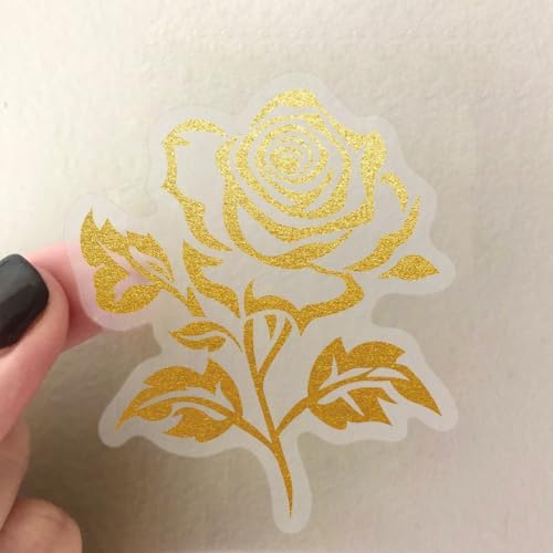 50 Pcs PET Transparent Gold Plant Stickers, Waterproof Vinyl Gold Foil Floral & Foliage Decals for Laptop Skateboard Luggage, Elegant Botanical Stickers Gift for Kids Teens Adults(Golden Plants)