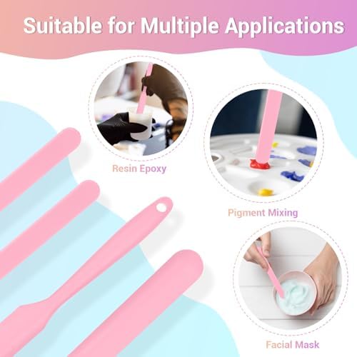 Gartful Silicone Stir Sticks Kit for Epoxy, 2pcs Large Spatula for Resin, 2pcs Large Silicone Stirring Sticks, Reusable DIY Craft Tool for Mixing Resin, Paint, Waxing, Liquid, Set of 4, Pink