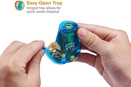 Bostitch Office Twist-n-Sharp Pencil Sharpener, for Kids & Colored Pencils, Assorted Colors (PS1-BLUE-2PK)