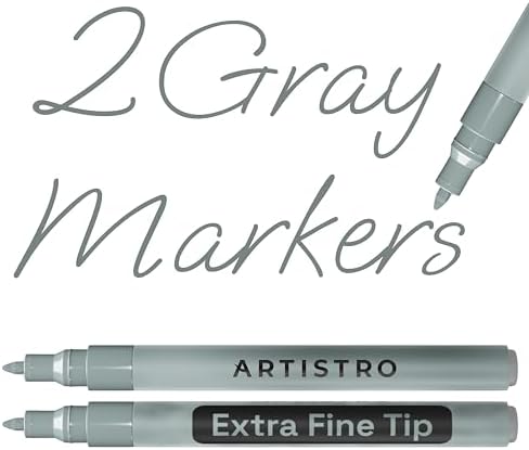 ARTISTRO 2 Gray Acrylic Paint Markers - 0.7mm Extra Fine-Tip Paint Pens - Perfect for Crafting, Art Projects, & More