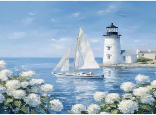 Lighthouse Diamond Art Kits for Adults, Round Diamond Painting 16x12 Inch