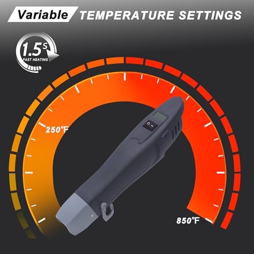 mofa Mini Variable Temp Heat Gun 350W 250℉~850℉(150℃- 450℃) Fast Heating,LCD Digital Display Hot Air Gun Tools with Reflector Nozzle&Tripod Overload Protection for Crafting,Embossing,Drying (Black)
