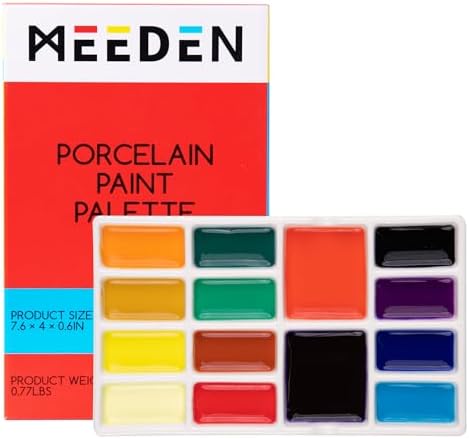 MEEDEN Ceramic Watercolor Paint Palette: 14-Well Artist Mixing Tray 7.6x4