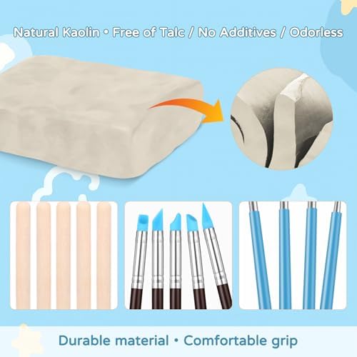 ZEHIQ White Air Dry Clay 6.6 lbs with 25pcs Pottery Sculpting Tools Set | Natural Modeling Clay, Pottery Wheel & Hand Building, DIY Craft Projects, Perfect for Beginners and Professional artists