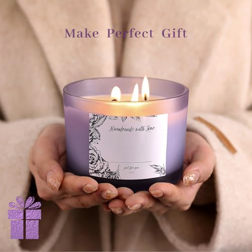 6 Pack Glass Candle Jars with Lids (16oz, Frosted Purple) - Large Candle Jars for 3 Wick Candles Making - Empty Candle Jars Containers - Candle Making Accessories include 16Pcs Candle Labels