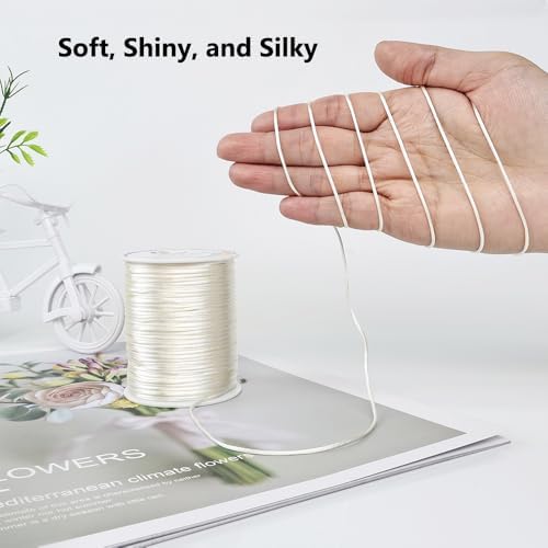 LUSTEMBER 330 Feet Satin Nylon String, 1 mm Silky Smooth Durable Nylon Cord for Jewelry Making, Bracelets, Beading, Necklaces, Macrame, Kumihimo, Rattail, and Chinese Knot Craft