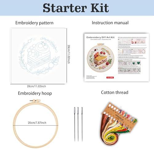 spicssa Embroidery Kit for Beginners Adults, Cross Stitch Kits with Pre-Stamped Patterns, 7.8-Inch Hoop, Threads & Needles, Step by Step Instructions, DIY Needlepoint Craft Women
