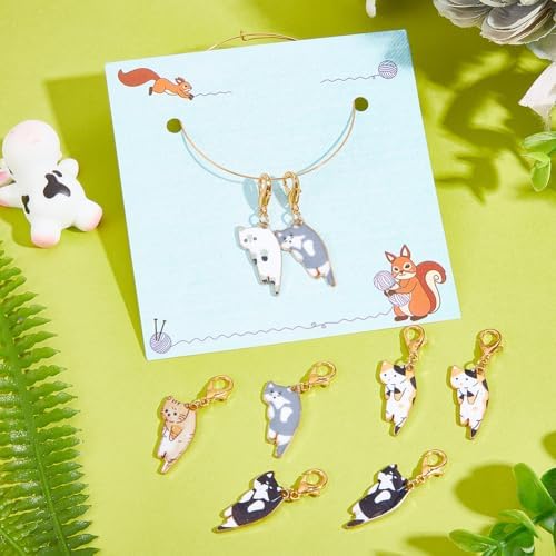 NBEADS 8 Pcs Cat Stitch Markers, Alloy Enamel Crochet Stitch Marker Charms Locking Stitch Marker with Lobster Claw Clasps for Knitting Weaving Sewing Accessories Quilting Jewelry Making
