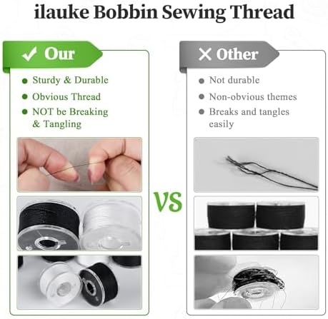 ilauke 18White+18Black Bobbin Thread, Size A Prewound Sewing Bobbins
