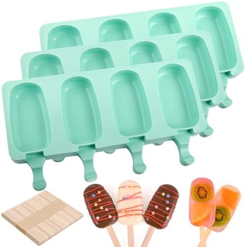 Sakolla Large Oval 4 Cavities Silicone Popsicle Molds, Set of 3