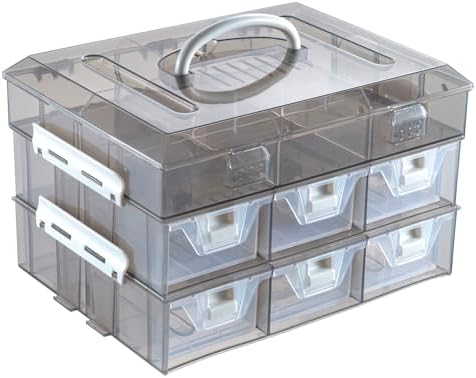 MyGift Smoke Gray Craft Storage Organizer Case, 24 Compartments & 6 Drawers