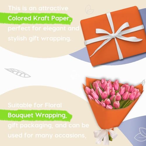 PerkHomy OrangeRed Kraft Paper Roll 48" x 1,800" (150') for Gift Wrapping Bouquet Flower Art Painting Craft Writing Packaging Shipping 80GSM 55LB (OrangeRed, 48" x 150')