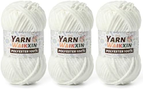 3 Snow White Soft Chenille Yarn for Crocheting, Fluffy Chunky Crochet Yarn for Baby Blanket, (10.58oz/393yds) Fuzzy Velvet Yarn for Amigurumi&DIY Puzzle、Crafts、Scarf