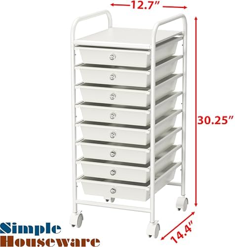 Simple Houseware 8 Drawers Rolling Utility Cart Art Craft Storage, White
