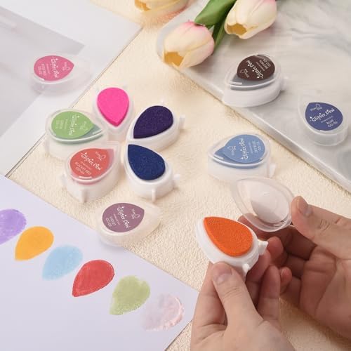 MECCANIXITY Pigment Ink Pads for Stamps, 1.9 x 1.4 Inch Water Drop Shape Embossing Craft Chalk Sticky Ink Pad Stamp for Wood, Fabric, Fingerprint, Scrapbook, DIY Card Making, Coffee Brown