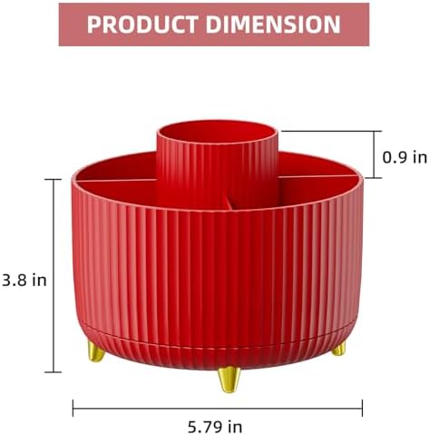 Marbrasse Desk Organizer, 360-Degree Rotating Pen Holder for Desk, Desk Organizers and Accessories with 5 Compartments Pencil Organizer, Art Supply Storage Box Caddy for Office, Home (Red)