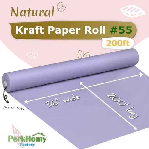 PerkHomy 36" x 2,400" (200') Light Purple Kraft Paper Roll for Craft Bulletin Board Paper Art Table Covering Crafting Gift Wrapping Bouquet Packing Parcel 80GSM 55LB (Light Purple, 36" x 200')