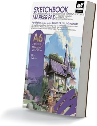 TRANSON A6 Mini Sketchbook Marker Pad, 80lb/120gsm Heavyweight Art Paper, No Bleed Through, 100 Sheets/200 Pages 4.13"x5.83" for Drawing & Sketching