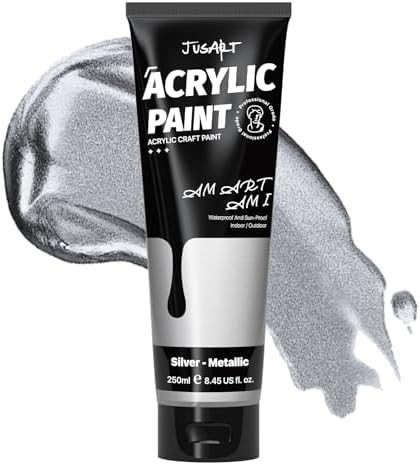 JusArt Acrylic Paint Metallic Silver Tubes 250ml (8.45 oz)
