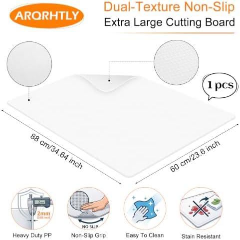 34.6" x 23.6" Cutting Mat for Countertop Protection 2MM Polypropylene Flexible Cutting Board, Non-Slip Kitchen Prep Surface for Rolling Dough, Meat Processing & Crafting (1 Pcs, White)