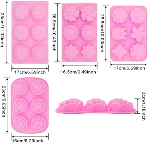 4 Pcs Flower Soap Molds Rose Silicone Molds Cake Molds Floral Chocolate Mold Set for Home Handmade DIY Candle Baking Tray Bars Wax Melts Tool