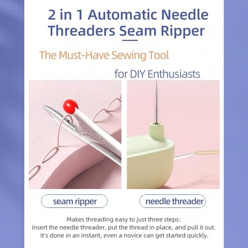 Upgraded 2 in 1 Automatic Needle Threaders Seam Ripper,Quilting Supplies Sewing Kit,Quick Sewing Machine Loop Needle Threaders (2PCS-Purple)