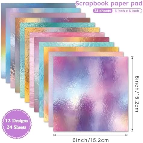 Colorful Macaron Scrapbooking Paper Pad - 24 Sheets 6in Gradient Aesthetic Origami Decor for Collage Decoupage Journals Wrapping Folded Supplies Arts Gift Cardstock DIY Crafts Photo Album