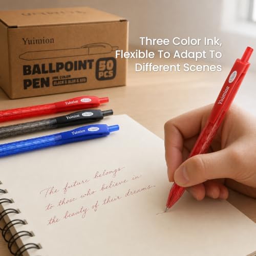 50 Bulk Pens, 1.0mm Medium Point Ballpoint 20 Black 15 Red 15 Blue
