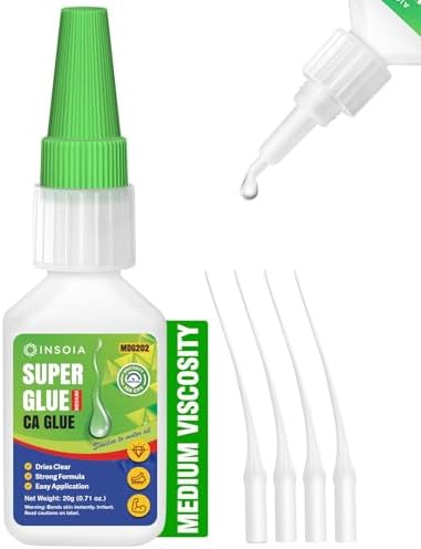 INSOIA Super Medium CA Glue, 20g, Strong Bond, with Precision Tips