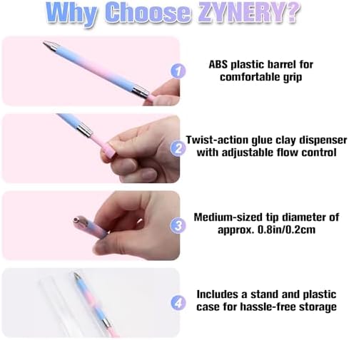 ZYNERY Diamond Art Pen, Diamond Painting Pens Refillable, Glue Clay Pens for Rhinestones, Gem Art Rhinestone Picker Tool for 5D Gem Painting Includes 6 Glue Clay Refills (Pink-Blue)