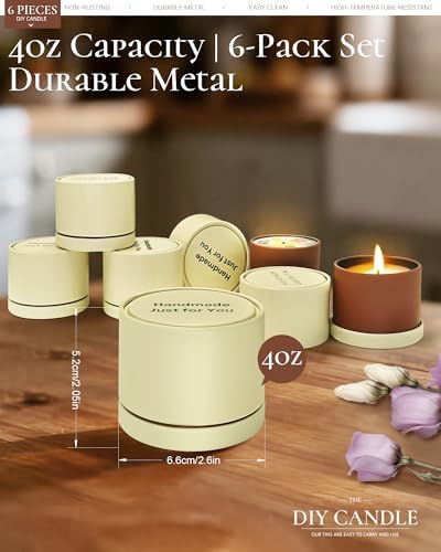 Quikobo 6 Pack 4oz Yellow Candle Tins with Lids - Durable Matte Tinplate Containers for DIY Candle Making and Multi-Purpose Storage