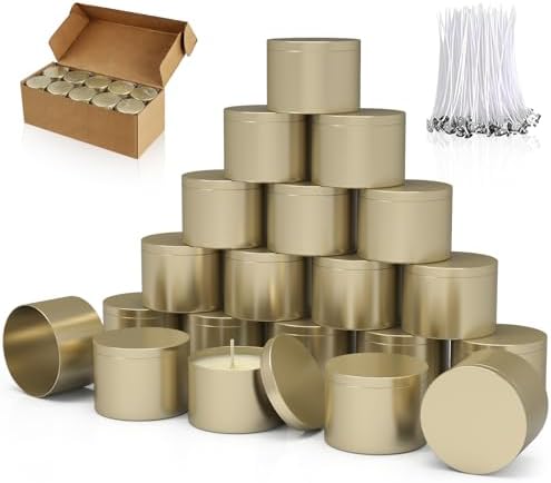 PCREGPAE 8OZ Champange Candle Tins Cans with Lids，Wicks for Making Candle
