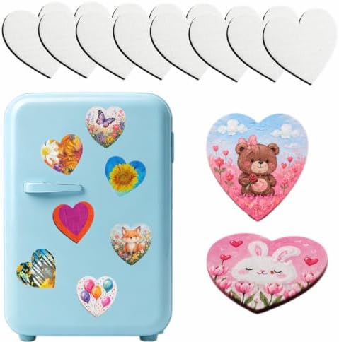 Small Canvases Boards 15 Pack Heart Shape 3 Inch Paintable Fridge Magnets