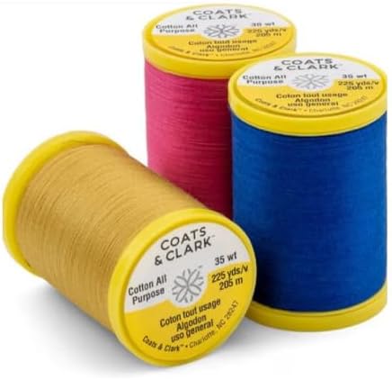 Coats & Clark Cotton All Purpose Sewing Thread 100% Mercerized Cotton 225 Yards Each Spool S970 2 Pack Bundle with 3 Bella's Crafts Needle Threaders (Atom Red)