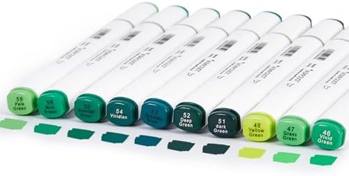 10Pcs Alcohol Markers Pure Color Series,T6 Upgrade Dual Tip Art Solid Color Markers Set for Beginner Drawing Sketching Painting Graffiti DIY Crafts (Green)