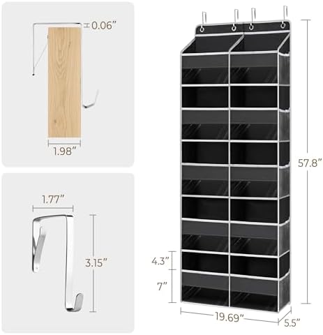 Over The Door Organizer, Hanging Yarn Storage Organizer with 10 Extra Large Clear Pockets and 10 Side Crochet Bags, Hanging Shelves for Yarn, Crochet Hooks, Knitting Needles Supplies Storage,Black