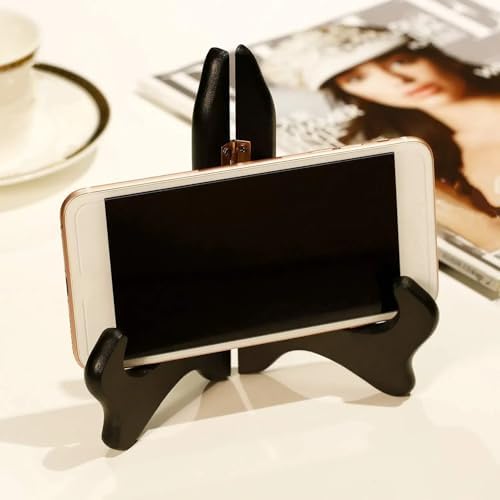 Tatuo 4 Packs Wooden Display Stand Plate Holder Easels, black, 6 Inch