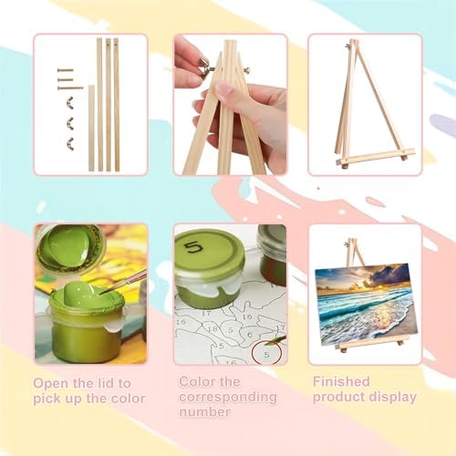 Beach Paint by Numbers for Adults with Framed Canvas - with Wooden Easel